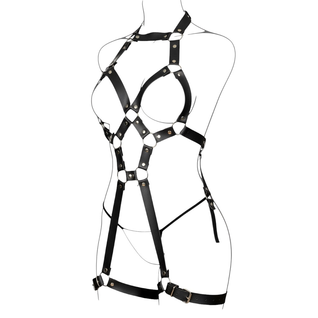 Sensual Faux Leather Harness with Adjustable Thong A029